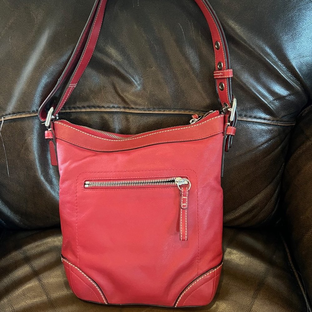 Vintage Red Coach hobo bucket bag purse # F12320